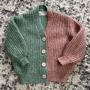 Zara Two-Tone Green and Pink Cardigan
